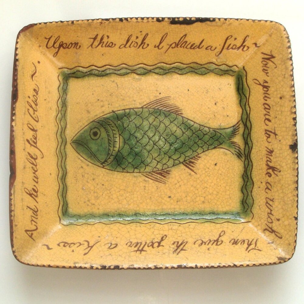 J. D. Huntly Wisconsin Pottery Whimsical Fish Serving Dish Rustic Farmhouse